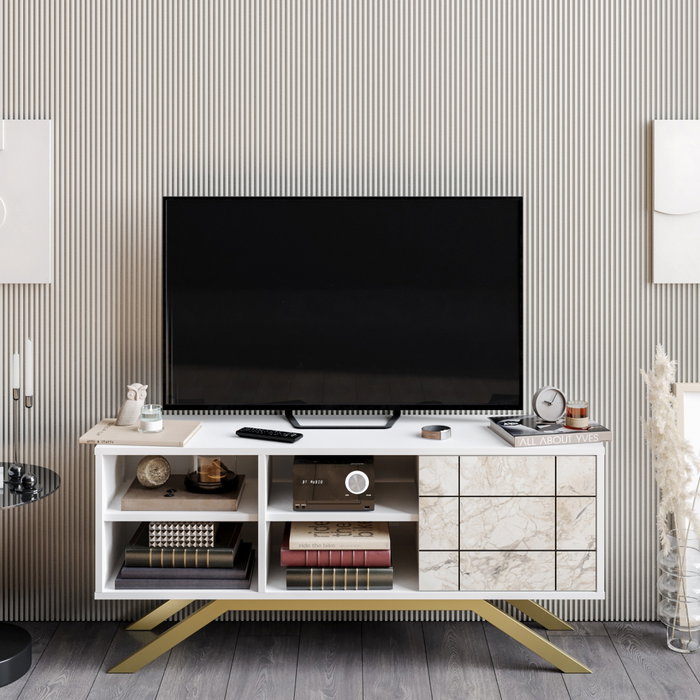 Hanah Home Soporte para TV Blanco y Dorado